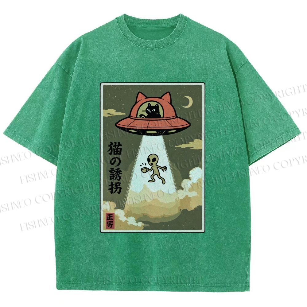 Unisex Alien Abduction Printed Washed Tee