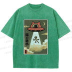 Unisex Alien Abduction Printed Washed Tee
