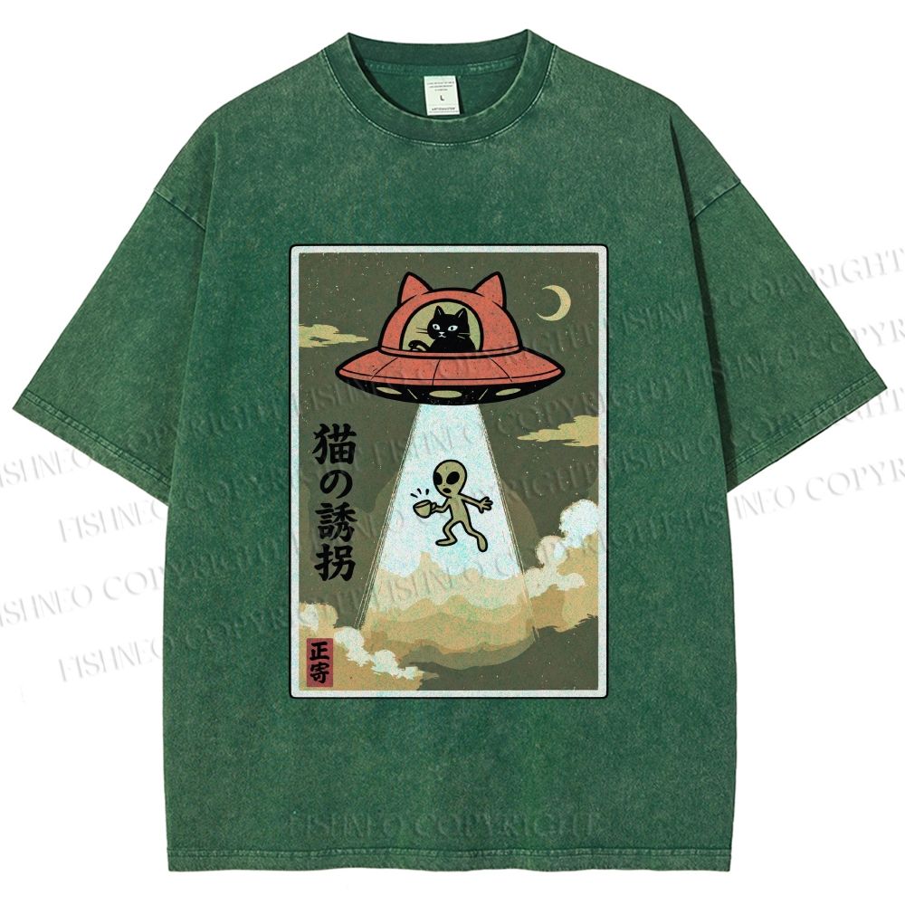 Unisex Alien Abduction Printed Washed Tee