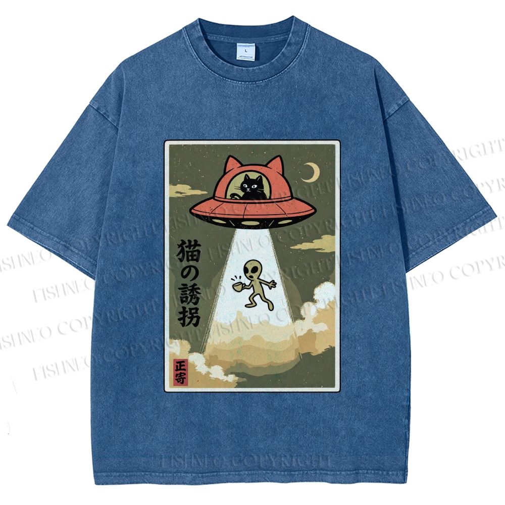 Unisex Alien Abduction Printed Washed Tee