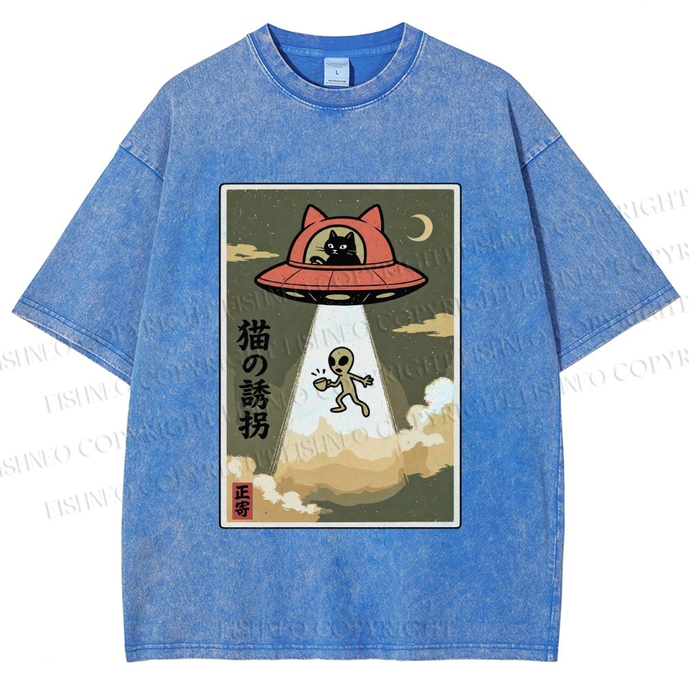 Unisex Alien Abduction Printed Washed Tee