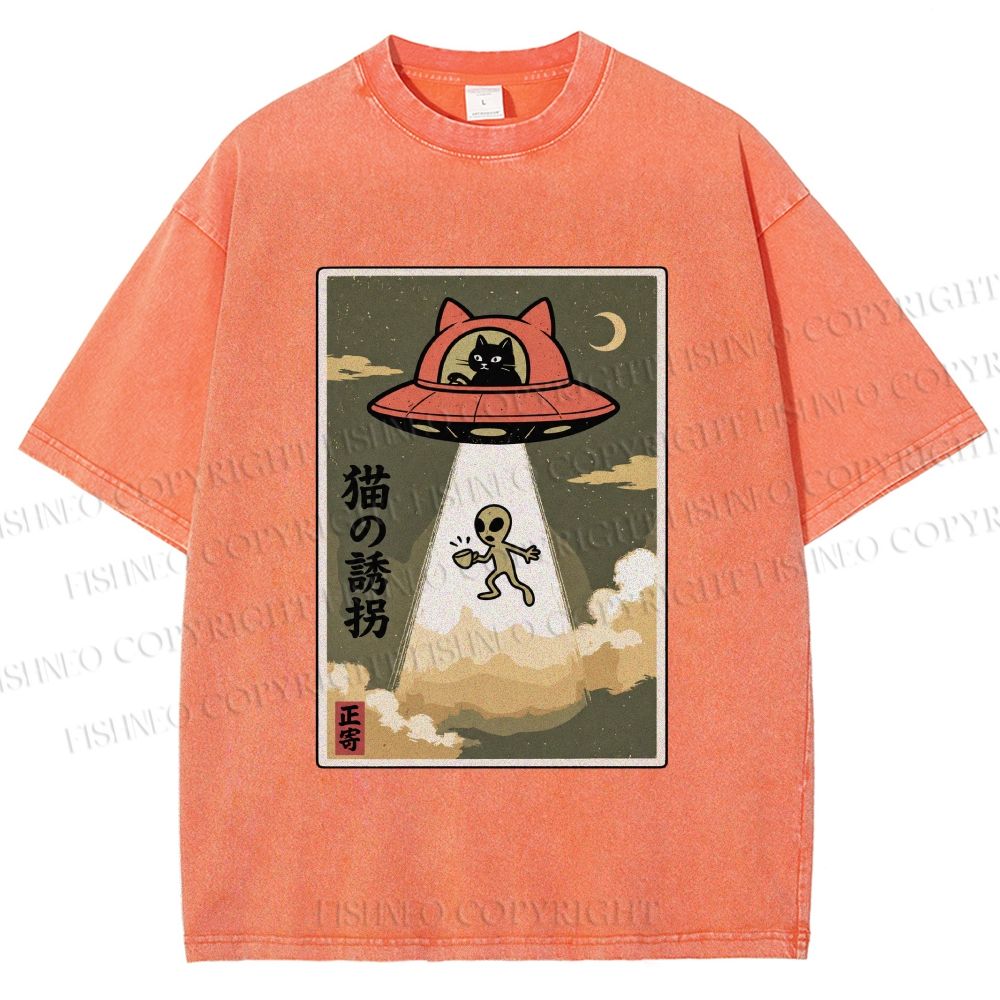 Unisex Alien Abduction Printed Washed Tee