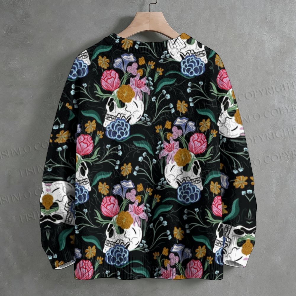 Skull Flower Crew Neck Sweater