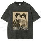 Unisex Self-capture Time Printed Washed Tee