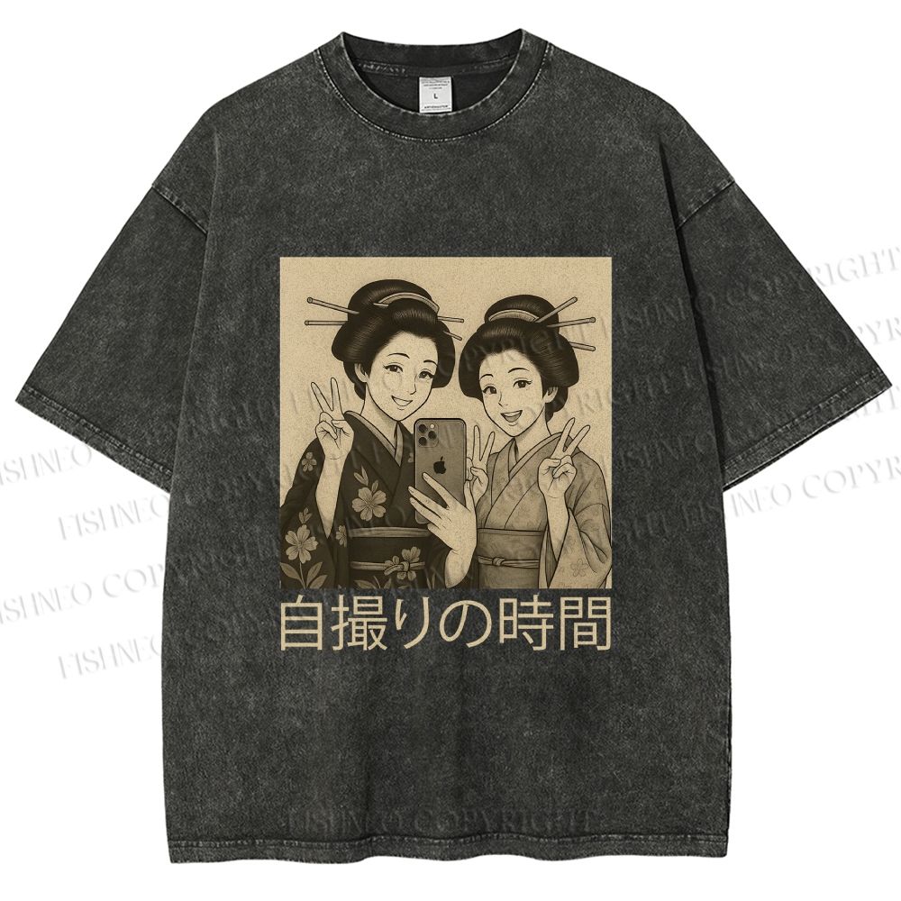 Unisex Self-capture Time Printed Washed Tee