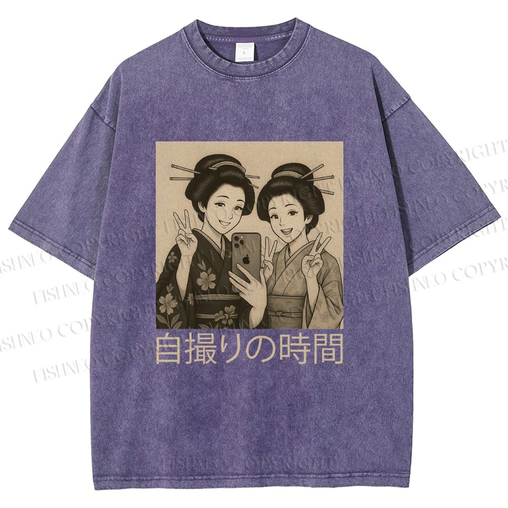 Unisex Self-capture Time Printed Washed Tee