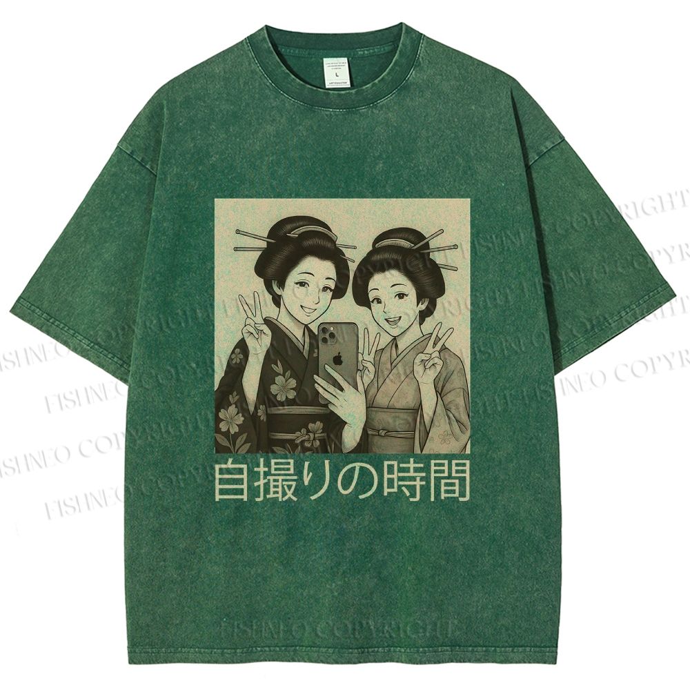 Unisex Self-capture Time Printed Washed Tee