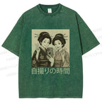 Unisex Self-capture Time Printed Washed Tee