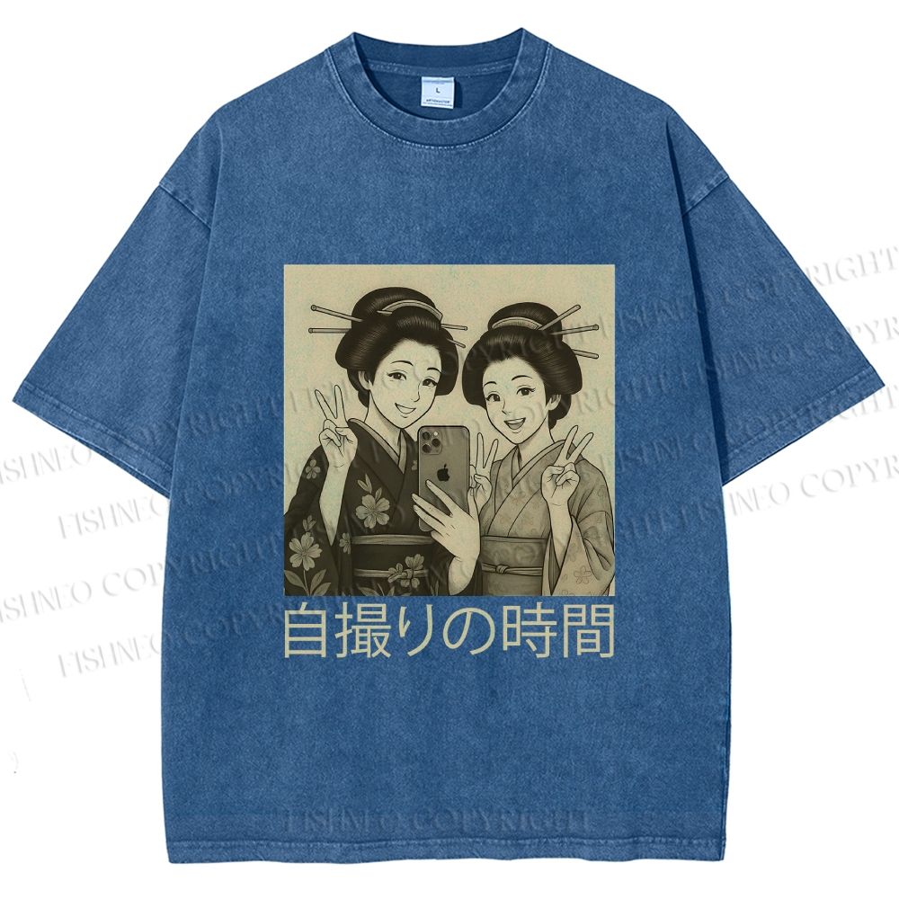 Unisex Self-capture Time Printed Washed Tee