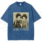 Unisex Self-capture Time Printed Washed Tee