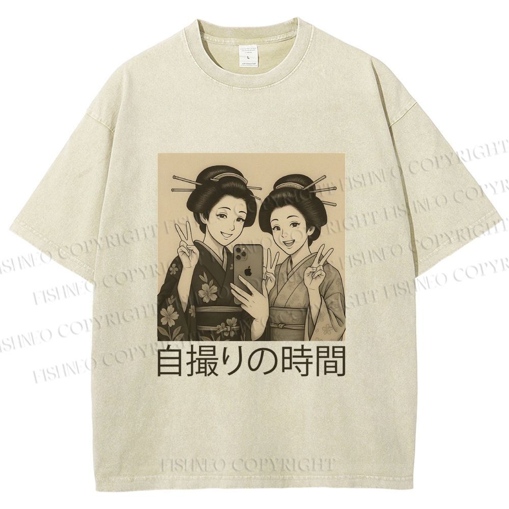 Unisex Self-capture Time Printed Washed Tee