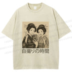 Unisex Self-capture Time Printed Washed Tee
