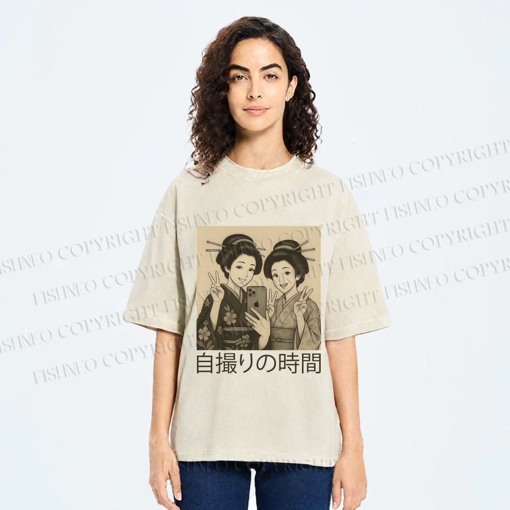 Unisex Self-capture Time Printed Washed Tee