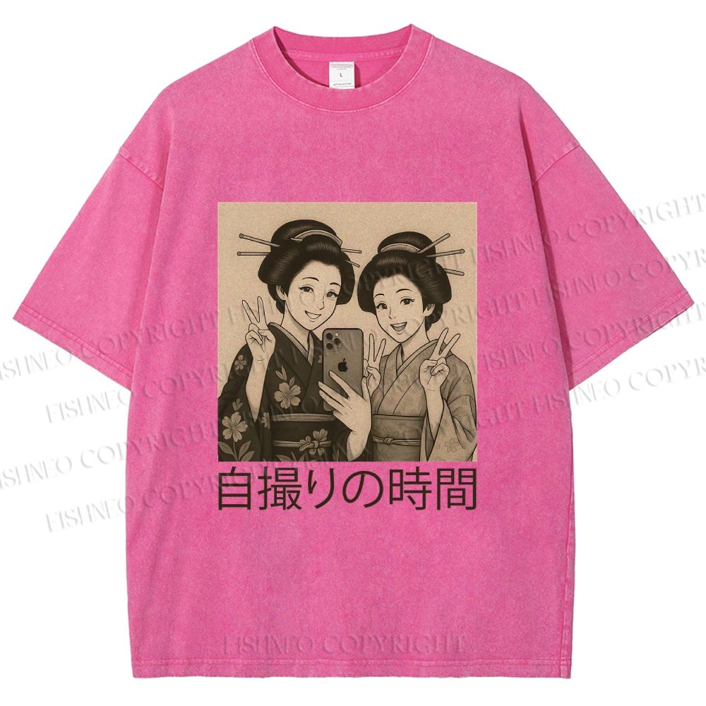 Unisex Self-capture Time Printed Washed Tee