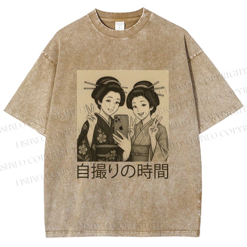 Unisex Self-capture Time Printed Washed Tee