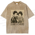 Unisex Self-capture Time Printed Washed Tee