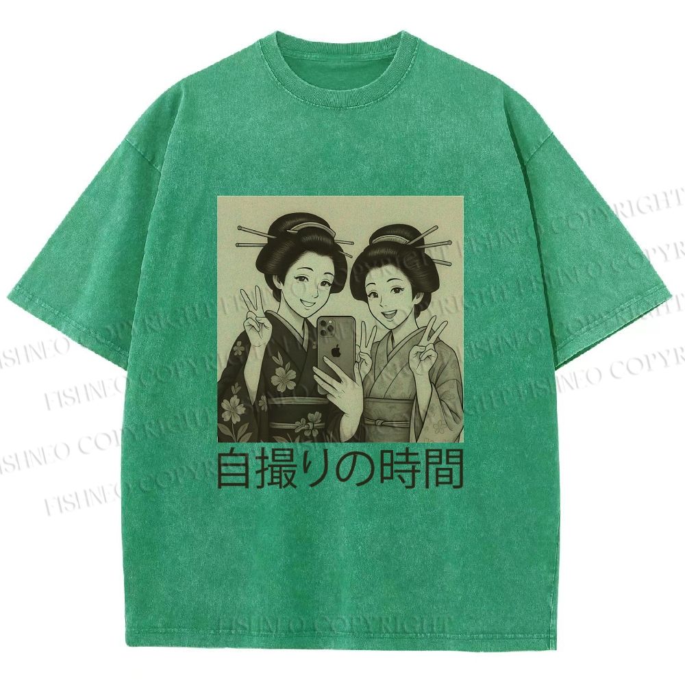 Unisex Self-capture Time Printed Washed Tee