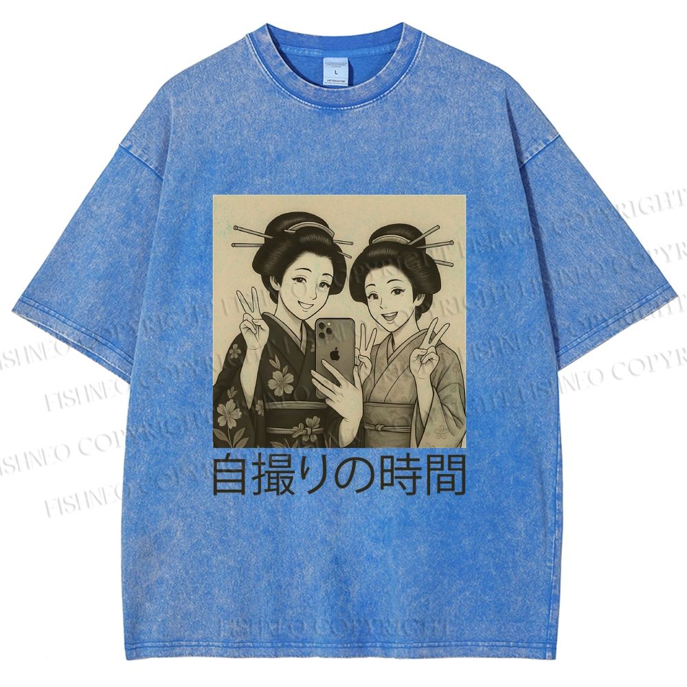 Unisex Self-capture Time Printed Washed Tee