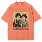 Unisex Self-capture Time Printed Washed Tee