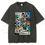 Unisex Colorful Koi Pond Printed Washed Tee