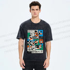 Unisex Colorful Koi Pond Printed Washed Tee