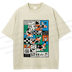 Unisex Colorful Koi Pond Printed Washed Tee