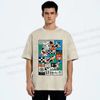 Unisex Colorful Koi Pond Printed Washed Tee