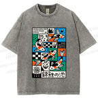 Unisex Colorful Koi Pond Printed Washed Tee