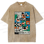 Unisex Colorful Koi Pond Printed Washed Tee