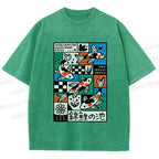 Unisex Colorful Koi Pond Printed Washed Tee
