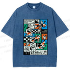 Unisex Colorful Koi Pond Printed Washed Tee
