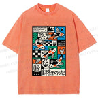 Unisex Colorful Koi Pond Printed Washed Tee