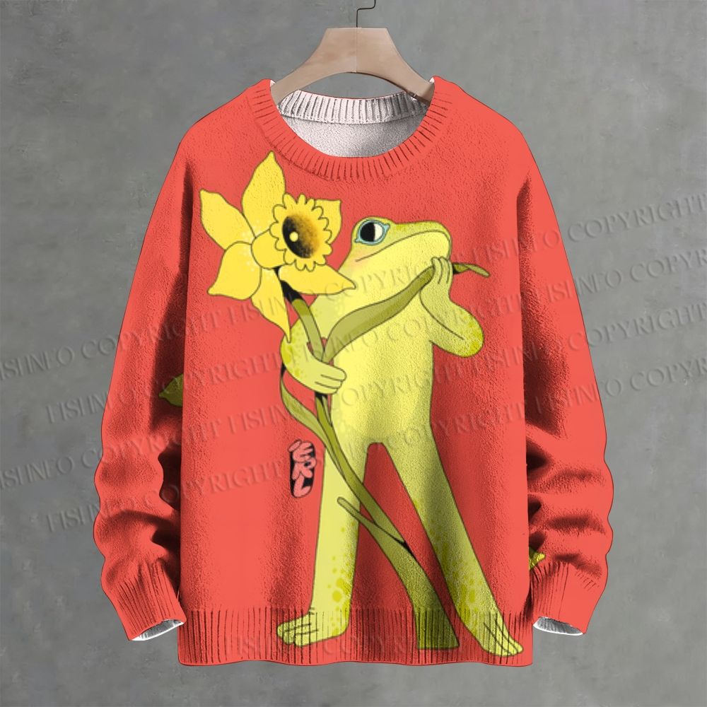 Frog With Flower Crew Neck Sweater
