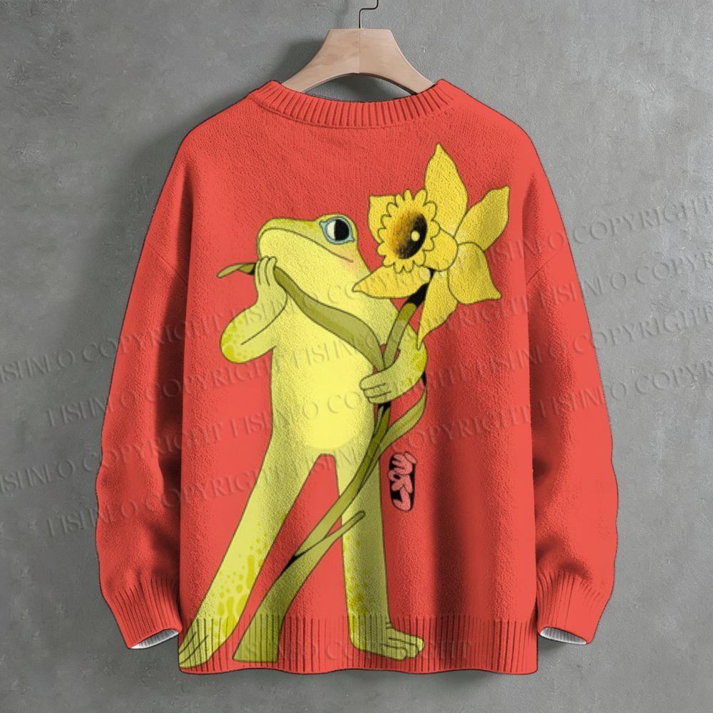 Frog With Flower Crew Neck Sweater