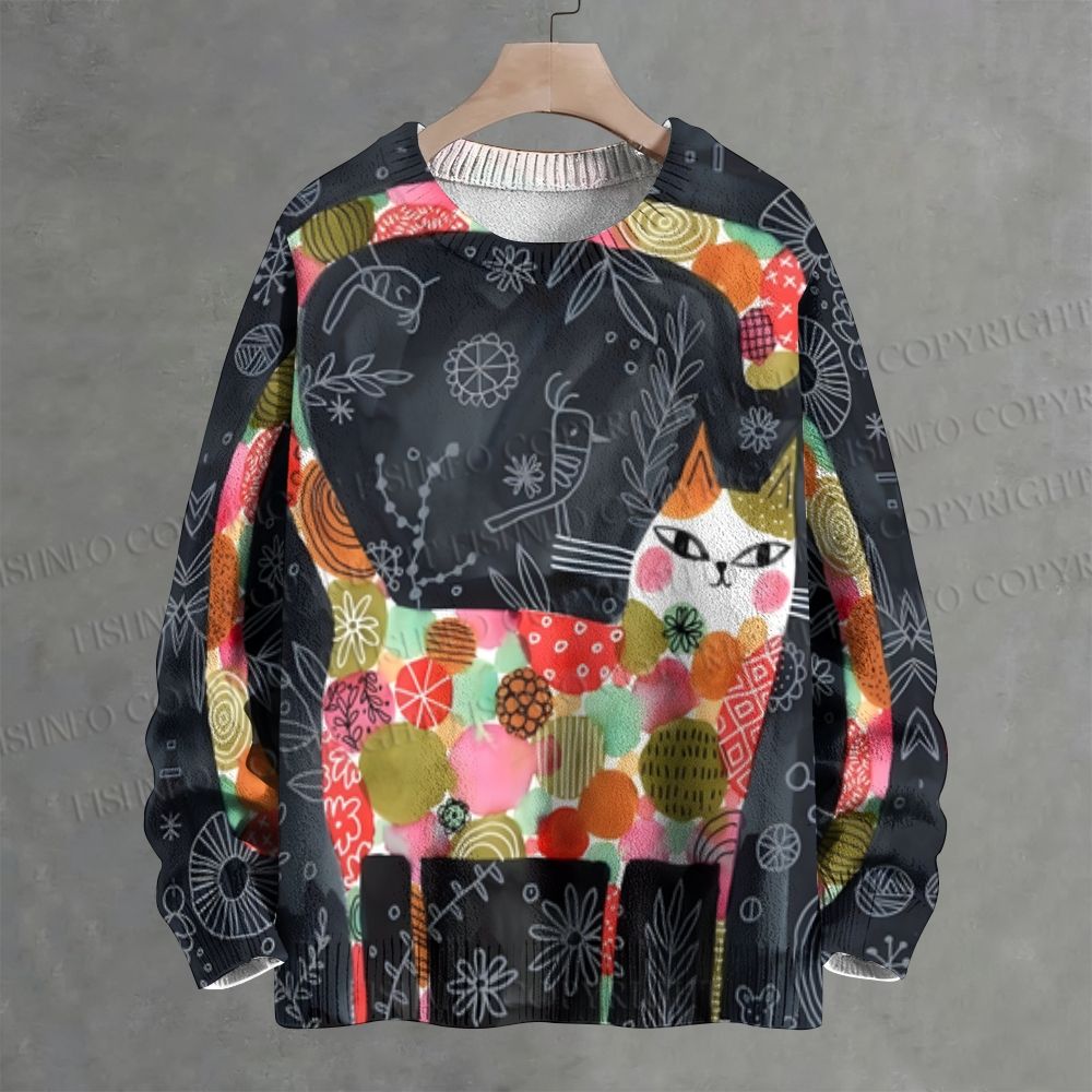 Patch Cat Crew Neck Sweater