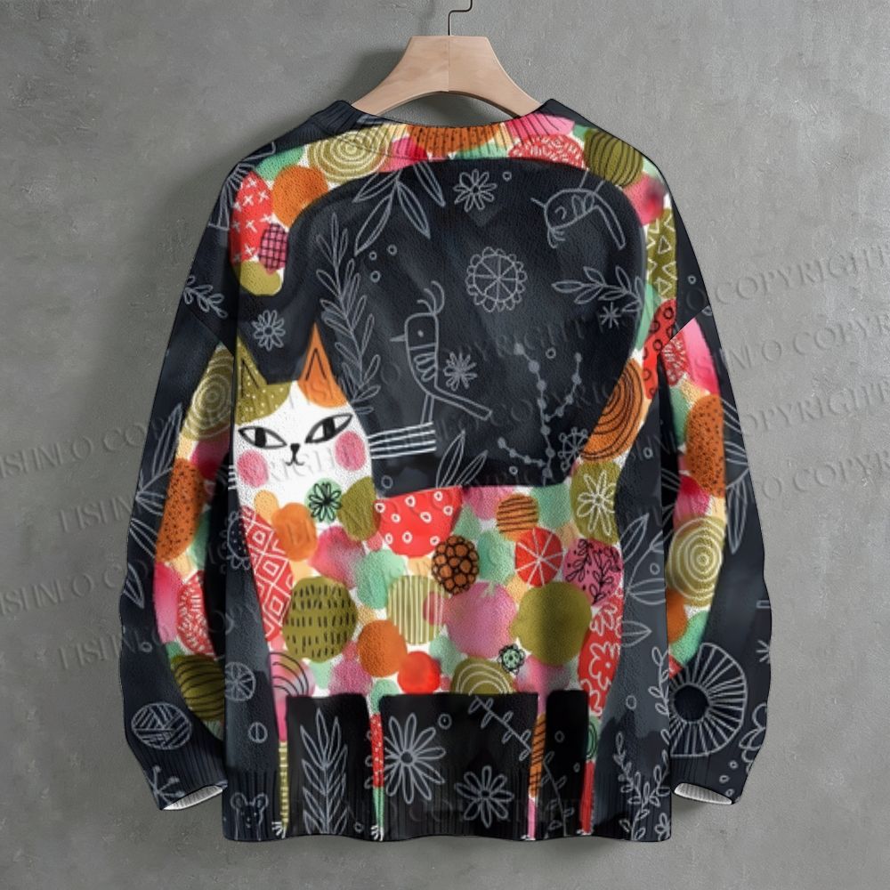 Patch Cat Crew Neck Sweater