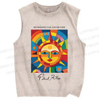 Unisex Paul Klee Geometric Sun Printed Washed Tank Top
