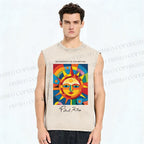 Unisex Paul Klee Geometric Sun Printed Washed Tank Top