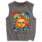 Unisex Paul Klee Geometric Sun Printed Washed Tank Top