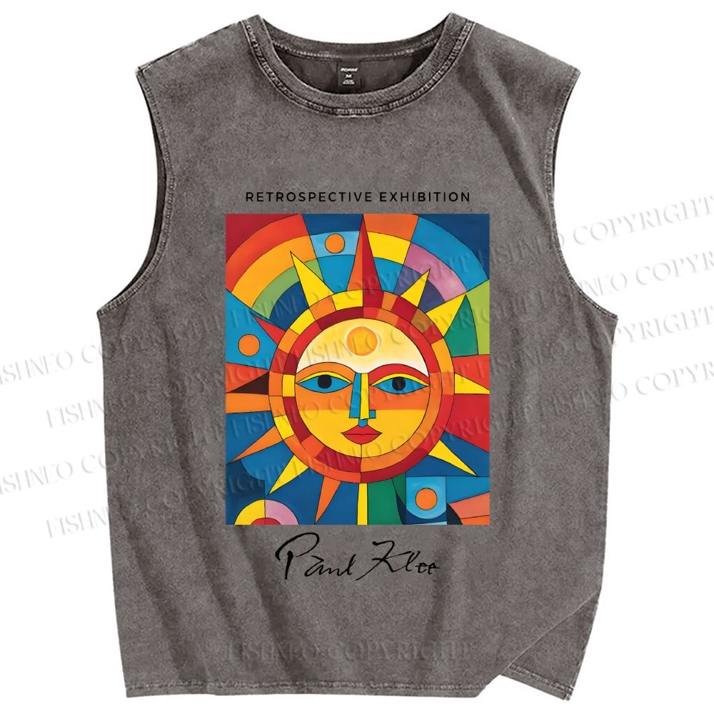 Unisex Paul Klee Geometric Sun Printed Washed Tank Top
