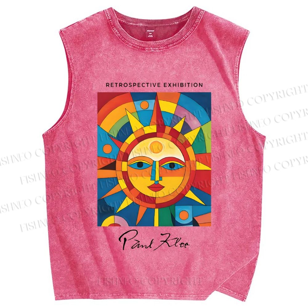 Unisex Paul Klee Geometric Sun Printed Washed Tank Top