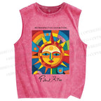 Unisex Paul Klee Geometric Sun Printed Washed Tank Top
