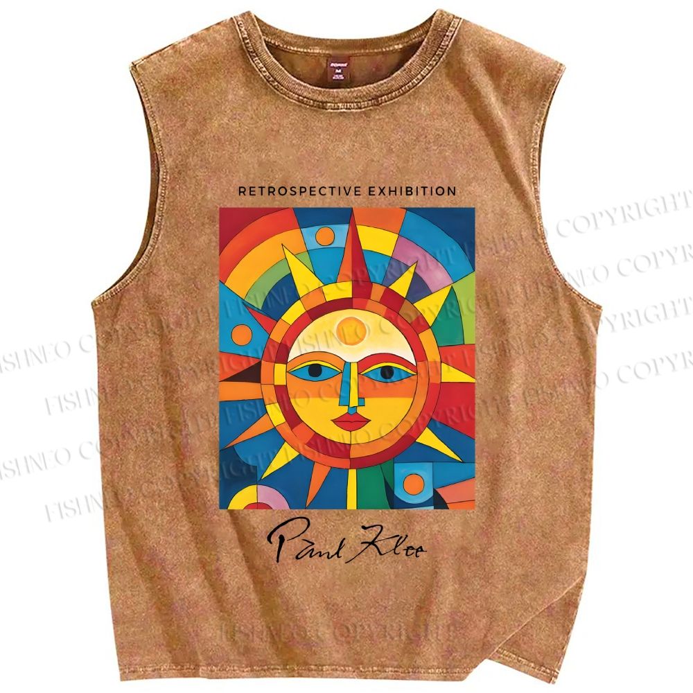 Unisex Paul Klee Geometric Sun Printed Washed Tank Top