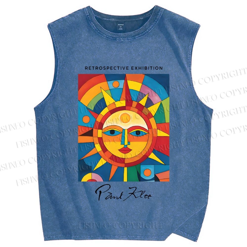 Unisex Paul Klee Geometric Sun Printed Washed Tank Top
