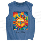 Unisex Paul Klee Geometric Sun Printed Washed Tank Top