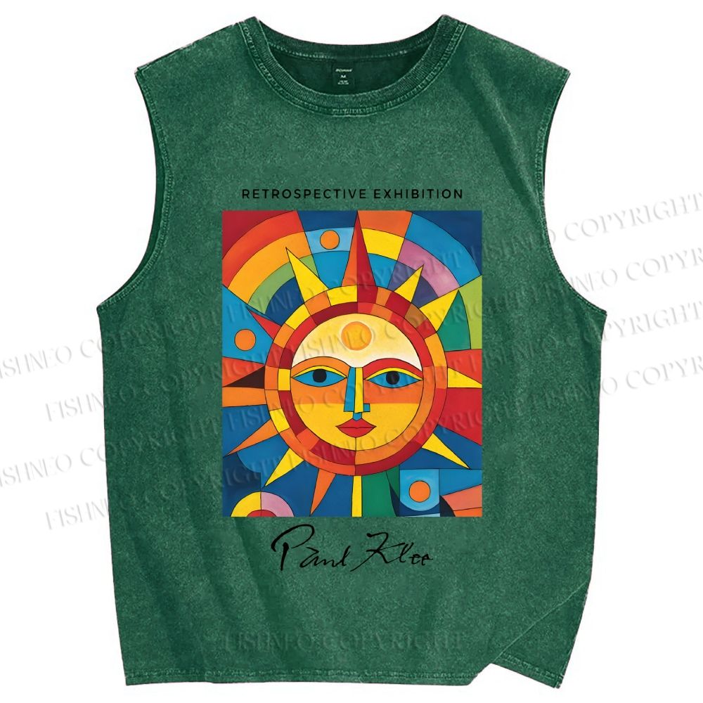 Unisex Paul Klee Geometric Sun Printed Washed Tank Top