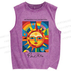 Unisex Paul Klee Geometric Sun Printed Washed Tank Top