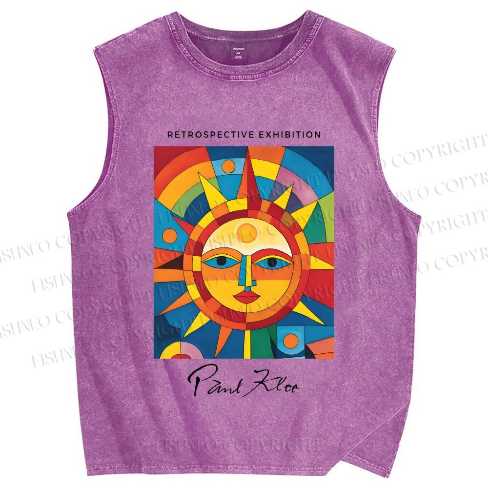 Unisex Paul Klee Geometric Sun Printed Washed Tank Top