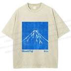 Unisex Blue Mt Fuji Printed Washed Tee