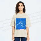 Unisex Blue Mt Fuji Printed Washed Tee